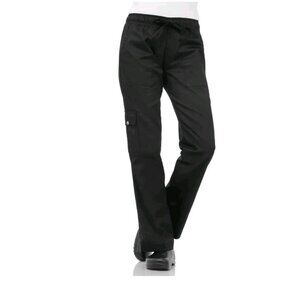 Chef Works Womens L Cargo Chef Pants Black Straight Leg Pull On CP-WO-BLK-L NWT